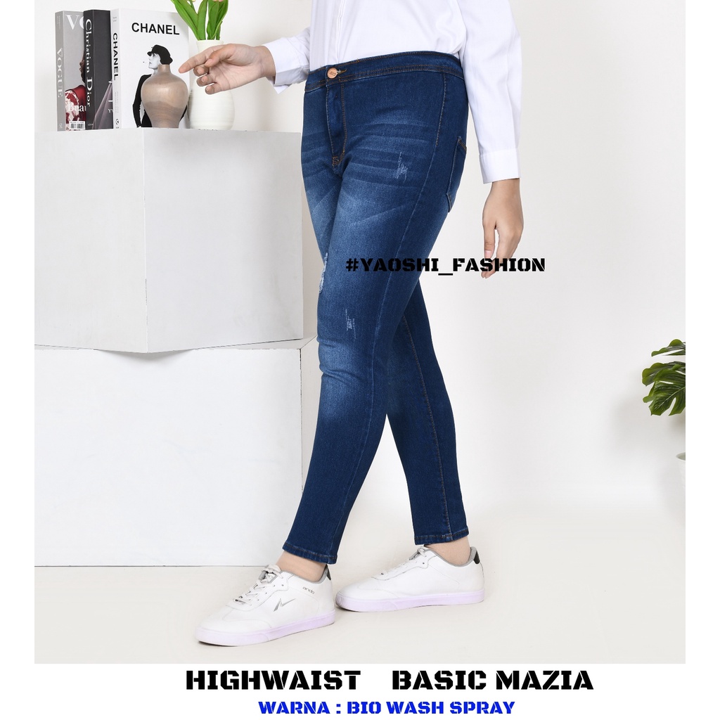 YAOSHI -CELANA PANJANG DENIM/JEANS PINGGANG TINGGI WANITA - Highwaist Denim Mazia Ripped - Bahan  Super Good Quality SIZE 31-34