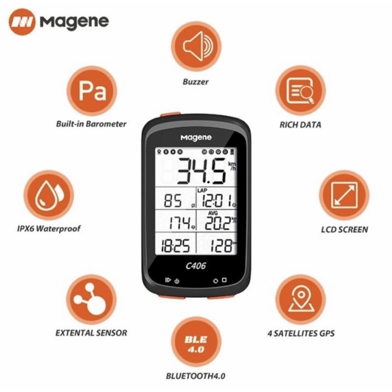 Magene C406 Computer Sepeda dengan GPS Spedometer/Bluethooth