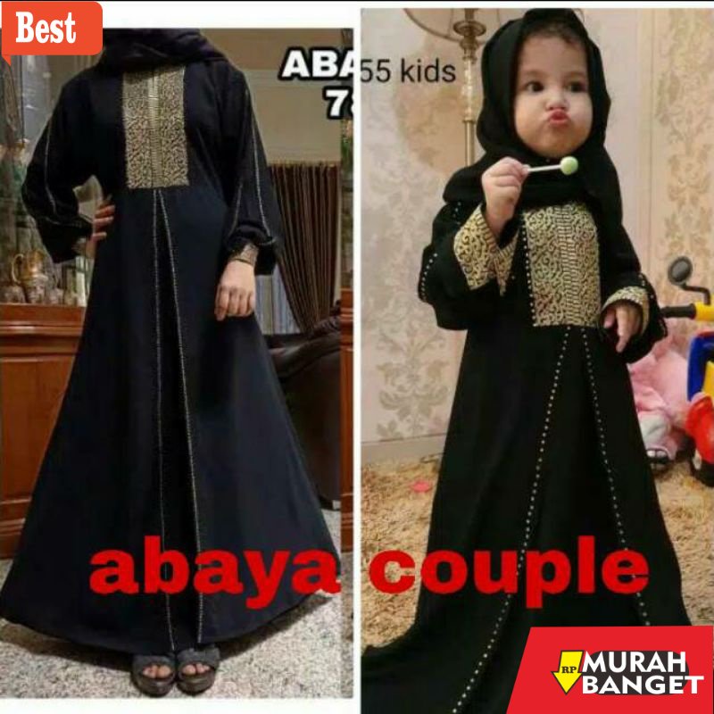 Abaya turkey terbaru- Abaya Arab Saudi Hitam Abaya Turki Hitam Abaya Dhubai Hitam Modern Couple Ibu Dan Anak Motif 255
