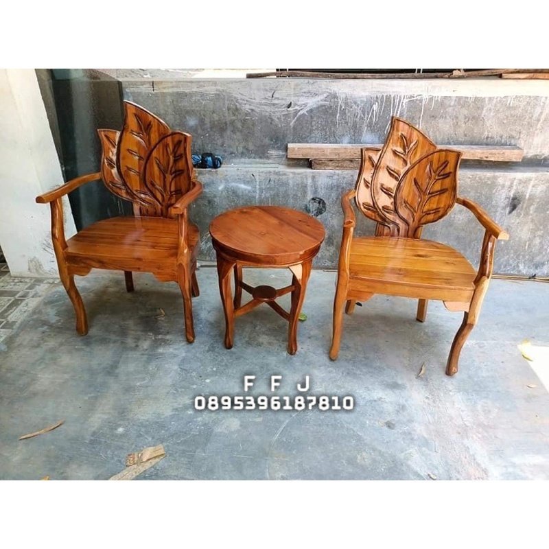 kursi teras daun  kursi teras unik kursi teras model daun kayu jati