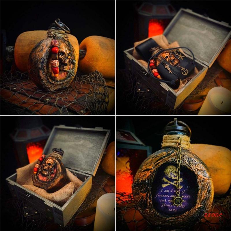 Ornamen Botol Labu Bentuk Tengkorak Bajak Laut Bahan Resin Untuk Halloween