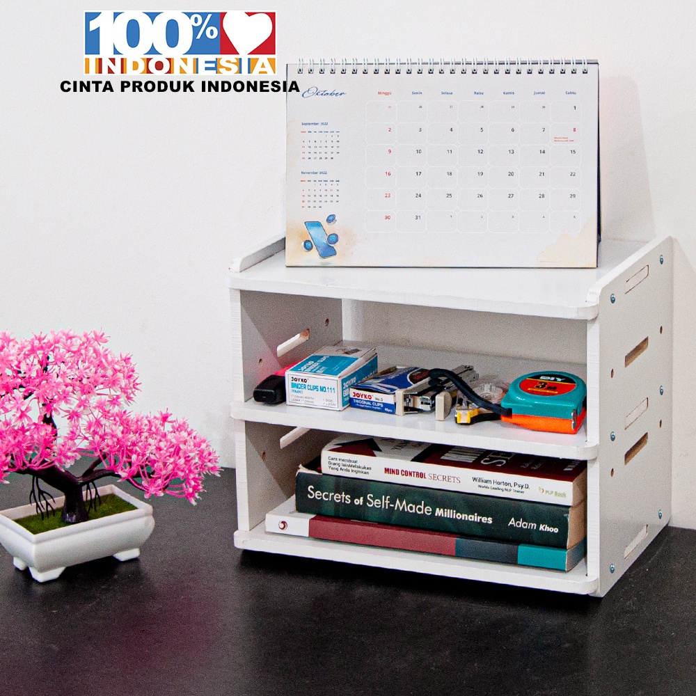 Rak buku Minimalis Serbaguna 3 Susun Desktop Office Table Organizer MDF- LC057