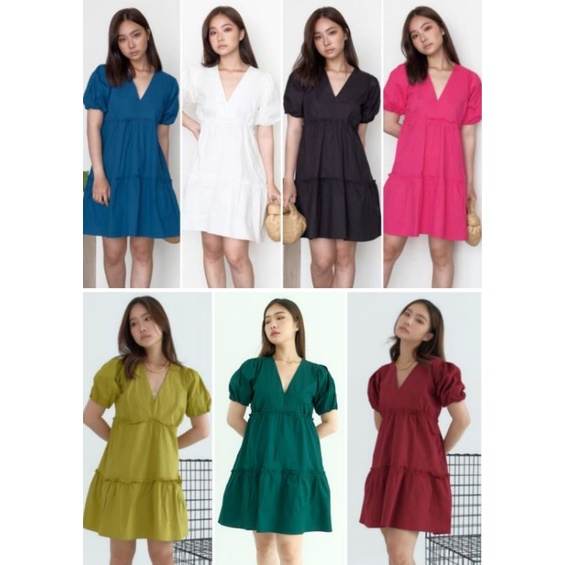 ⚡️ CLEARANCE SALE ♡ PREMIUM ♡ ORIGINAL ! ALLEA PLAIN V-NECK RUFFLE LAYER MINI FLARE  DRESS