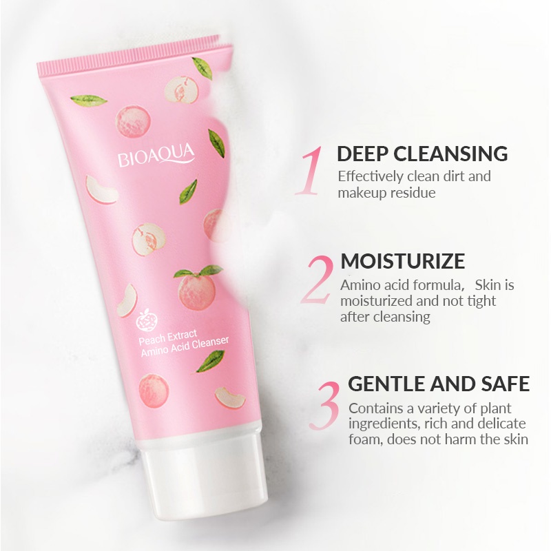 GIRLSNEED77 - COD BIOAQUA Low pH Pembersih Muka Cleanser Facial Wash Peach Extract Amino Acid Pembersih Wajah Face Wash 100g - Sabun Cuci Muka Semua Jenis Kulit