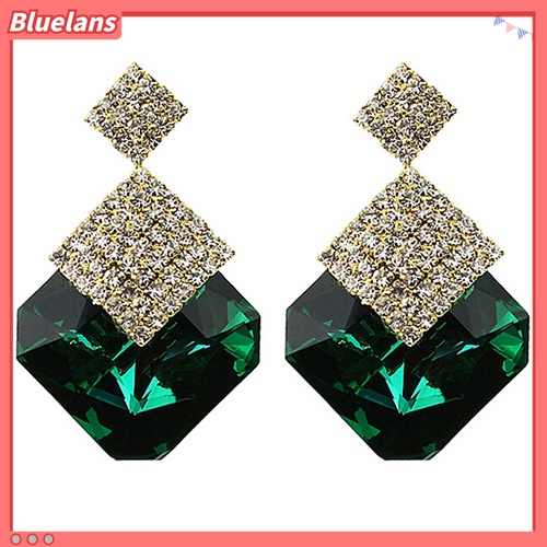 Bluelans Anting Tusuk Gantung Bentuk Kotak Besar Hias Berlian Imitasi Untuk Wanita
