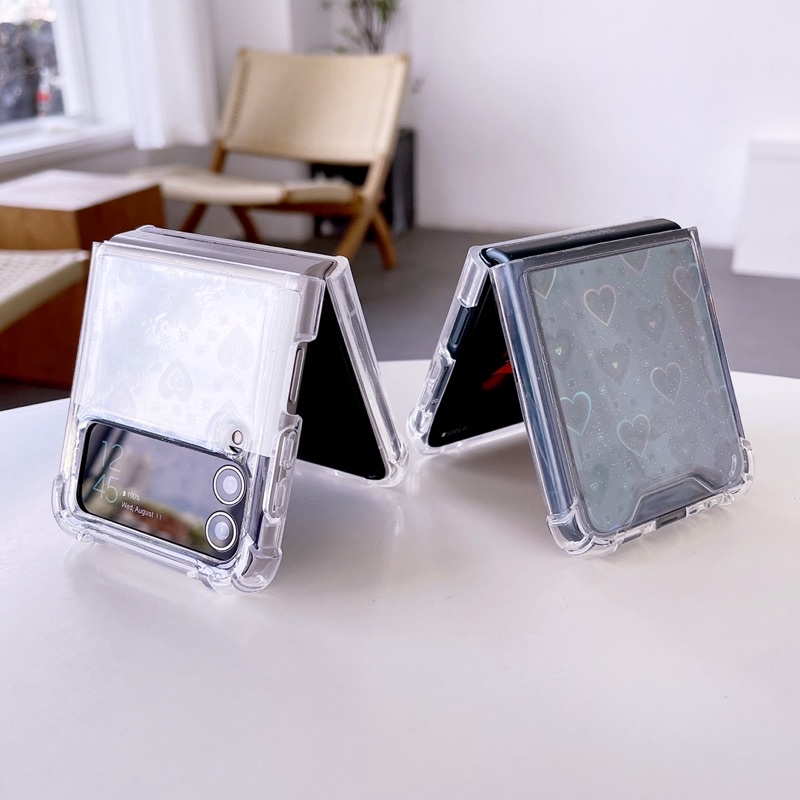 Samsung Z Flip 5 4 3 Z Fold 5 4 3 Case Semi Hologram Transparan Love HEart Acrylic Casing