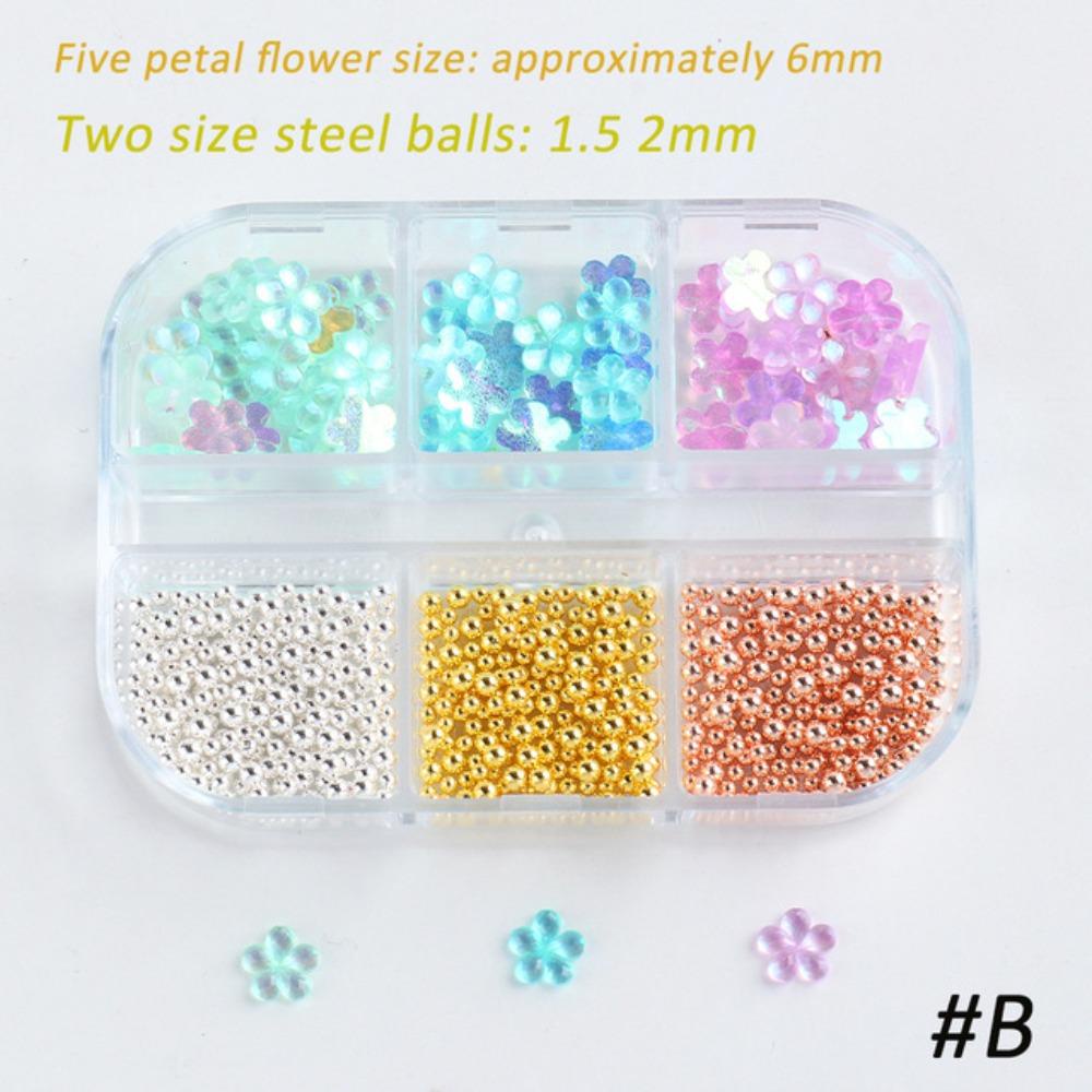 AUGUSTINA Augustina Nail Art Dekorasi Aurora Kualitas Tinggi Mengkilap 3D Aksesoris Profesional Bunga Polandia Permata Steel Beads Nail Charms Tool