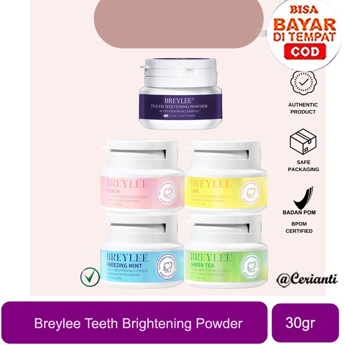 BREYLEE Teeth Powder Variant 30 gr - Mencerahkan gigi (1pc) - Peach, Freezing Mint, Lime, Green Tea_Cerianti