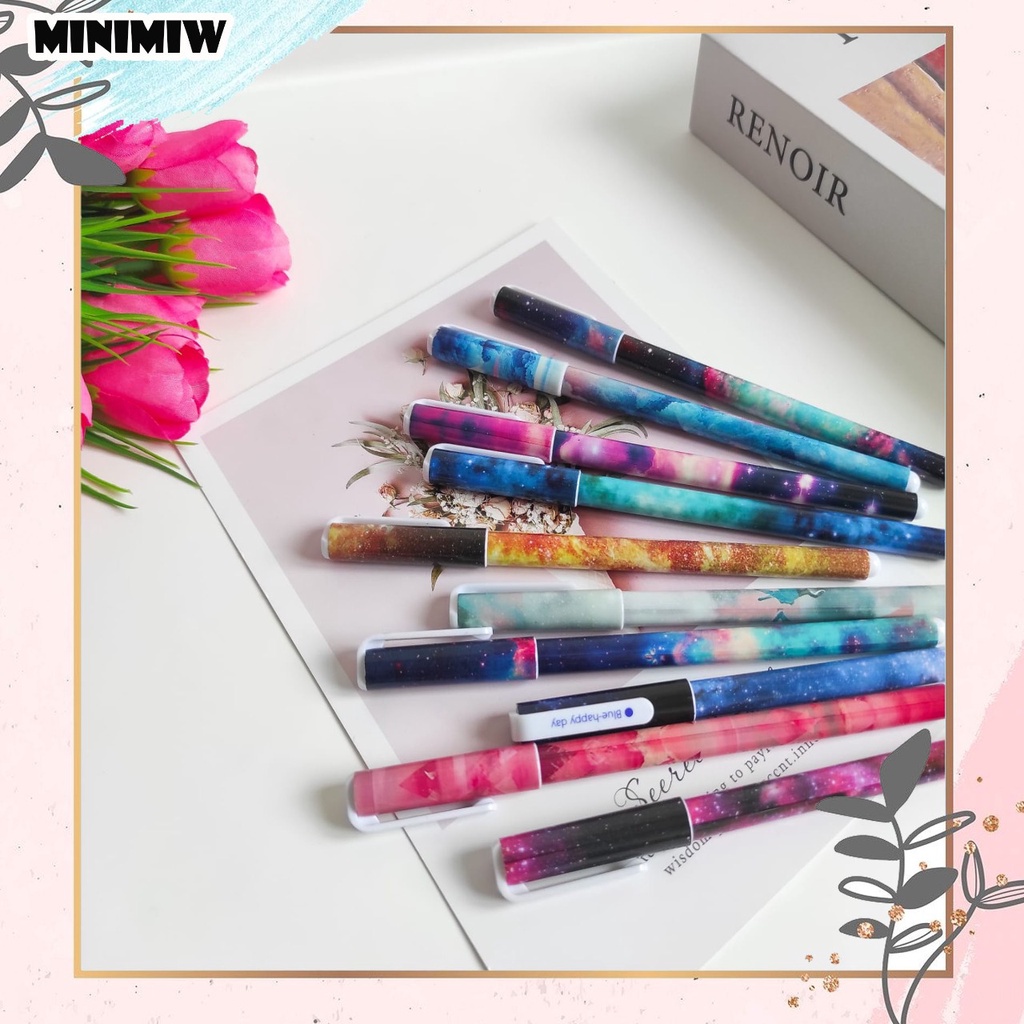 PEN MARBLE GALAXY SET ISI 10 PCS PULPEN TINTA  WARNA-WARNI PENA UNIK LUCU PASTEL BOLPEN KARAKTER