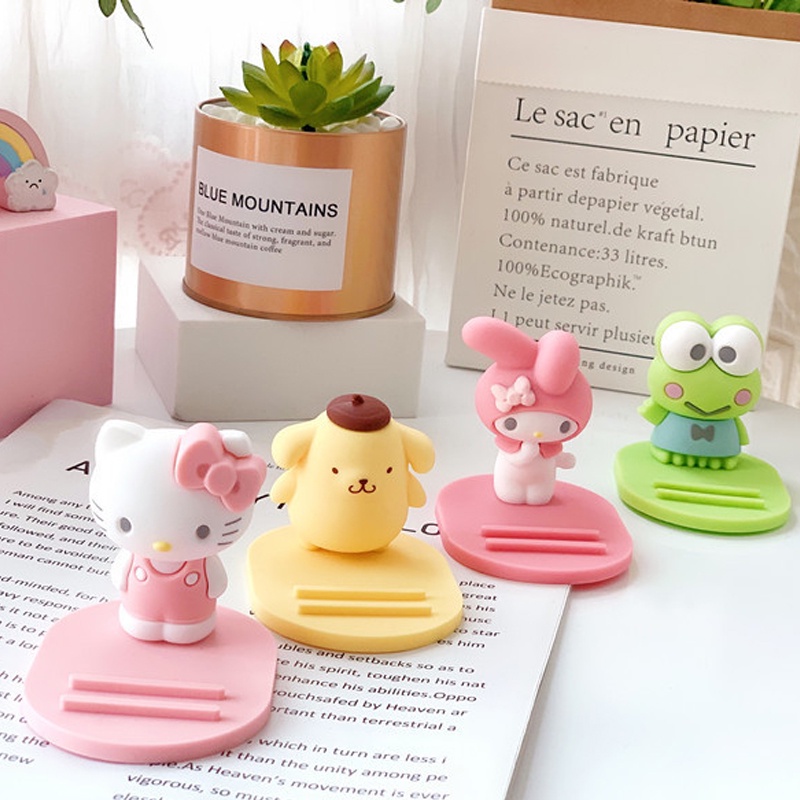 Bracket Dudukan Handphone Anti slip Motif Kartun Sanrio Hello Kitty Melody Pom Pom Purin Frog