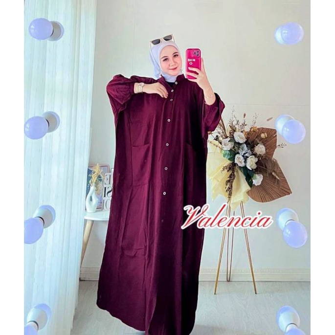 Kaftan Wanita Jumbo Kancing Rayon Premium Dress Gamis Kerah Shanghai Pakaian Muslim Kekinian LD 160 cm