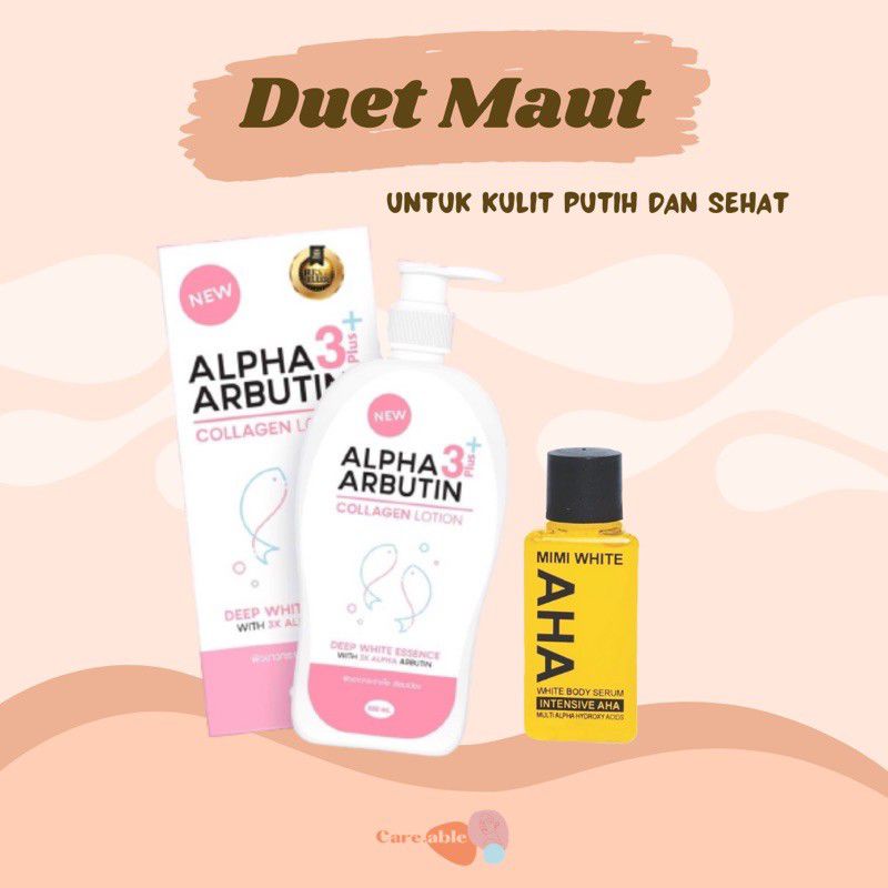 [Paket Whitening Duet Maut] Alpha Arbutin 3+ Lotion & Mimi Aha White Body Serum - Alpha Arbutin Loti