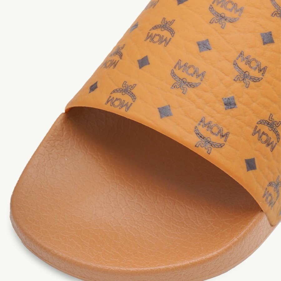 MCM Men Heritage Monogram Rubber Slides Cognac 100% Original