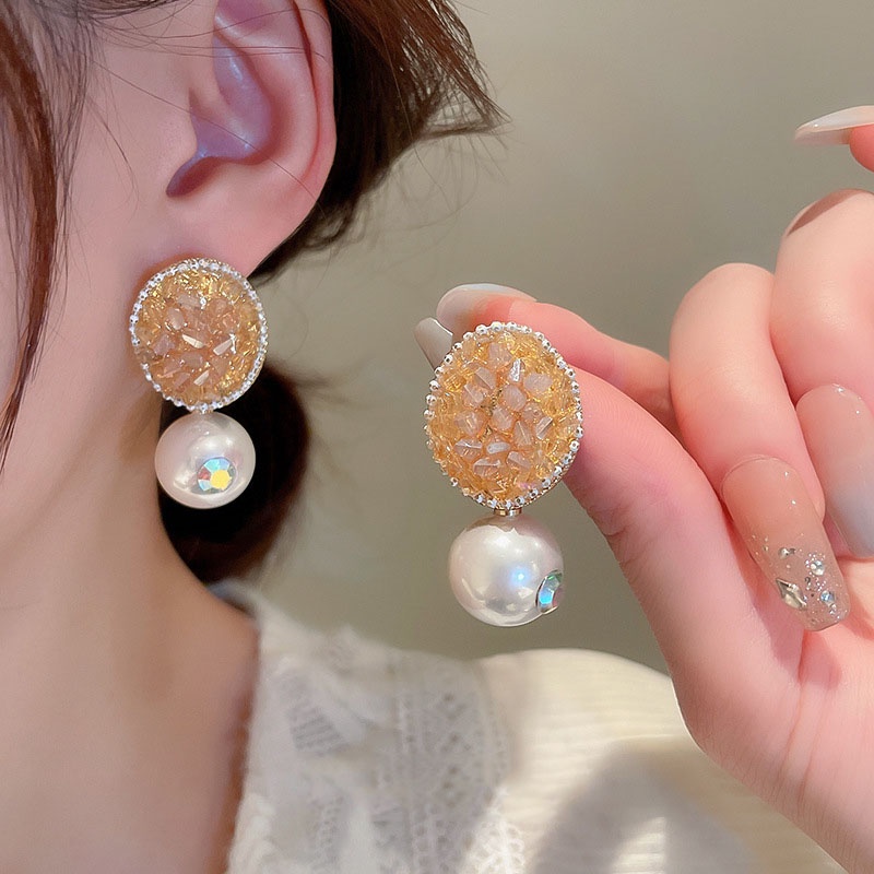 Anting Mutiara Berlian Imitasi Bentuk Geometris Gaya Retro Korea