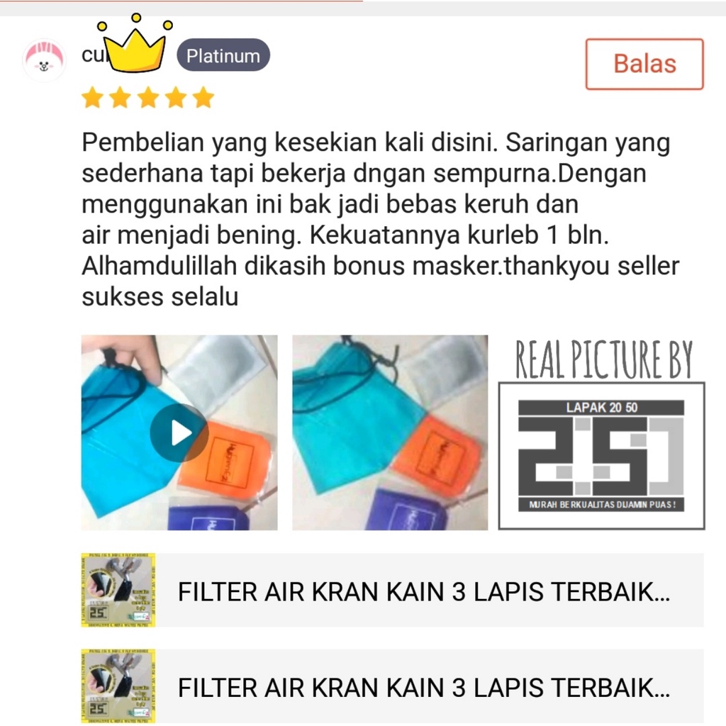 Filter Air Kran XL JUMBO HYGIENEZ Saringan Kain 3 Lapis Semi Hepa Terbaik Mikron Kantong Kantung Sambungan Tambahan Keran Wastafel Bak Kamar Mandi Tandon Toren Sumur Bor PDAM Akuarium Aquarium Ikan Kolam Renang Minum Batu Penyaring Penjernih Alami Keruh