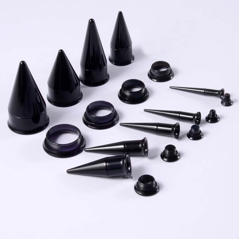 1 Set Anting Plug Bahan Akrilik Warna Hitam Ukuran 3-16mm Untuk Unisex