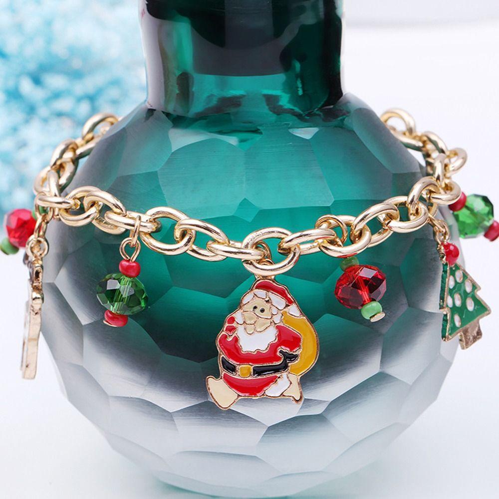 NEEDWAY Gelang Natal Lucu Pohon Natal Elk Snowman Snowflake Fashion Perhiasan Hadiah Tahun Baru Liontin Pesona