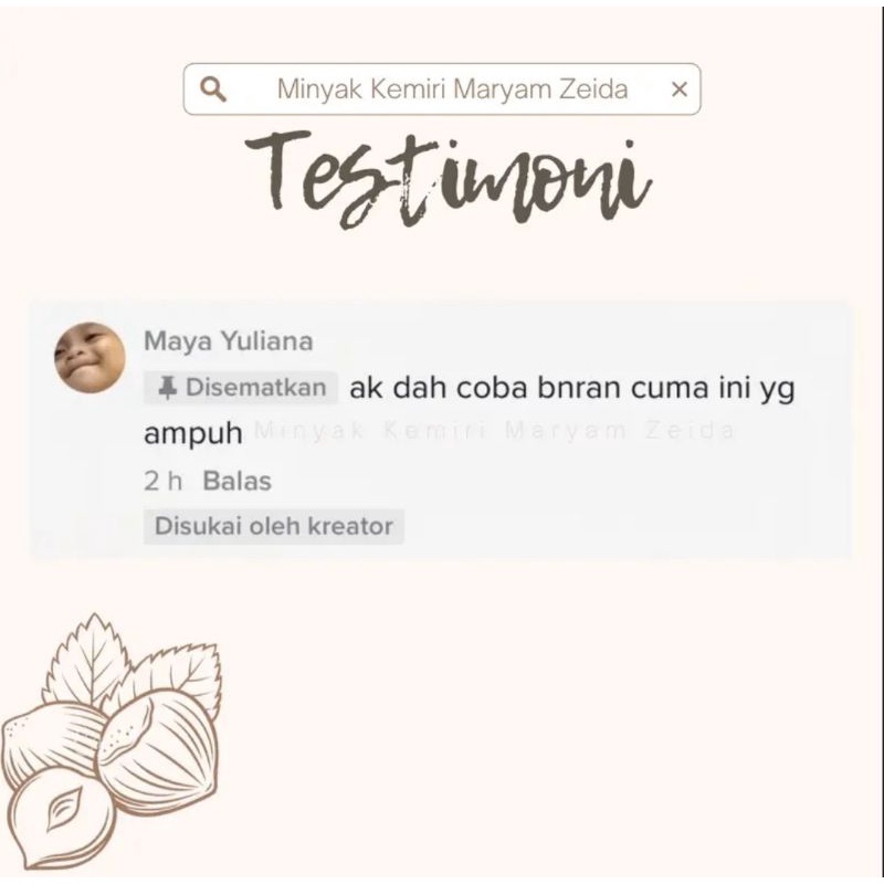 Ready Stock!! New Minyak Kemiri 100% Asli Maryam Zeida Original Murni Free Sikat Alis &amp; Bulu Mata Herbal Organik /YS.OLSHOP2020