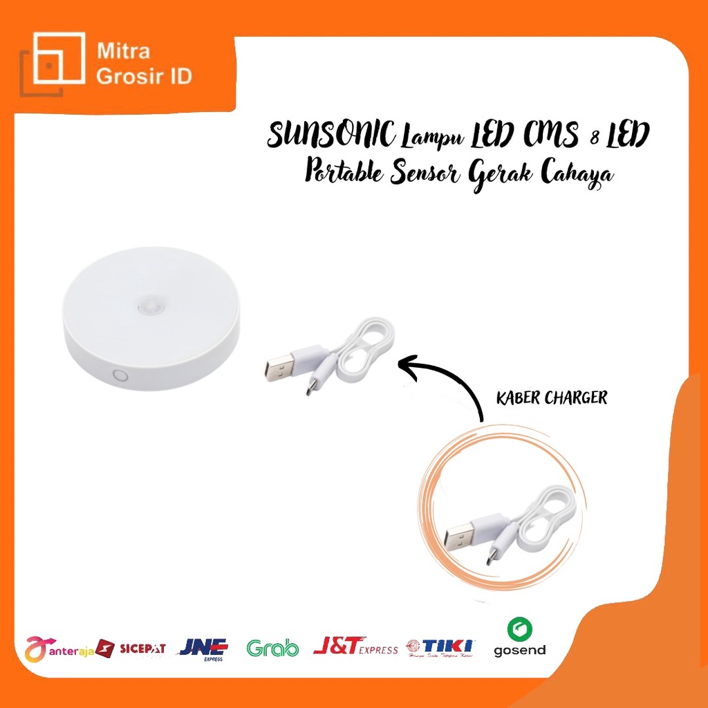 SUNSONIC Lampu LED CMS 8 LED Portable Sensor Gerak dan Sensor Cahaya