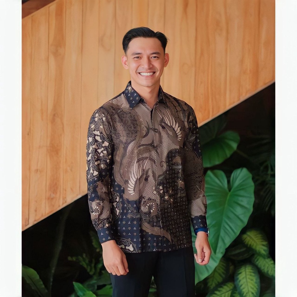 Batik Pria Lengan Panjang Premium kemejabatikpria BATIK HRB026 Seragam Batik Motif KERATONAN Kode 002 Size M L XL XXL Reguler Baju Batik