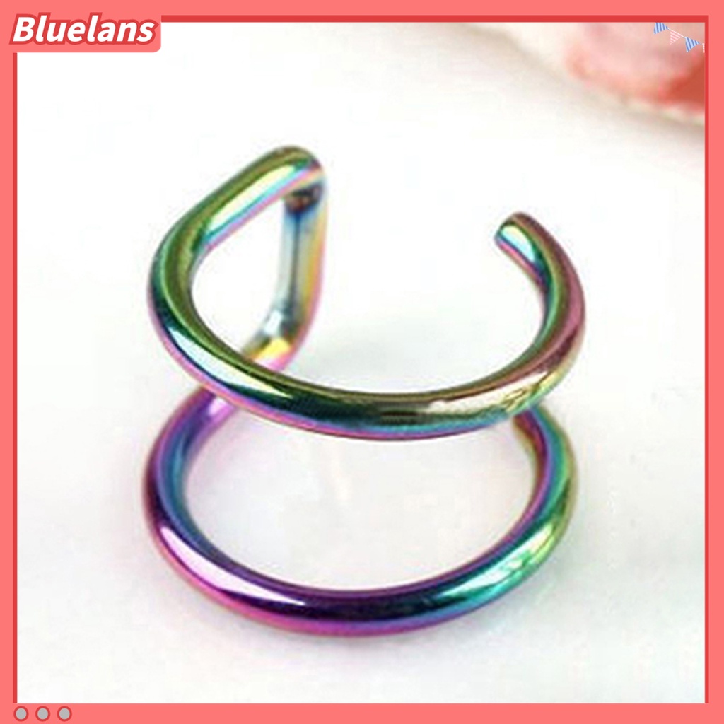 Anting Klip Tulang Rawan Palsu 2 Baris Bahan Stainless Steel