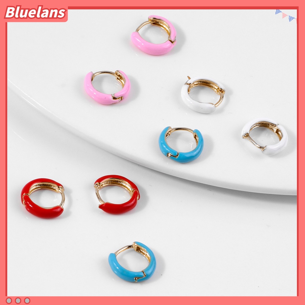 Bluelans Women Fashion Color Block Circle Charm Enamel Huggie Earrings Party Jewelry Gift