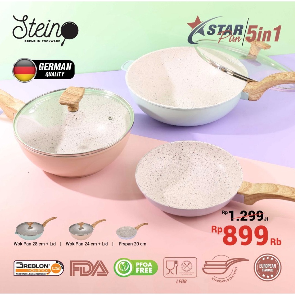 Stein Cookware - Star Pan 5 in 1 Stackable Pan | Panci Anti Lengket