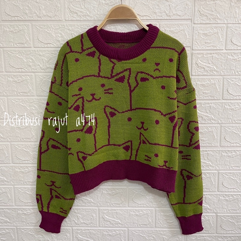 SWEATER RAJUT KOREA MOTIF KOCHI PREMIUM ATASAN LENGAN PANJANG