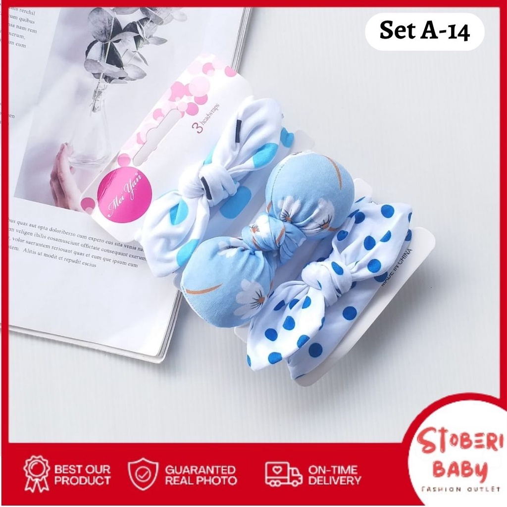 stoberi baby - BANDANA MOTIF A Bandana Set isi 3 Motif Beda / Headband Bayi Newborn Anak Perempuan Part 2