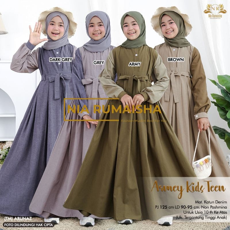 Armey Kids Teen Pakaian Anak Perempuan / Gamis Anak Tanggung Usia 10-15 Tahun / Baju Muslim Anak