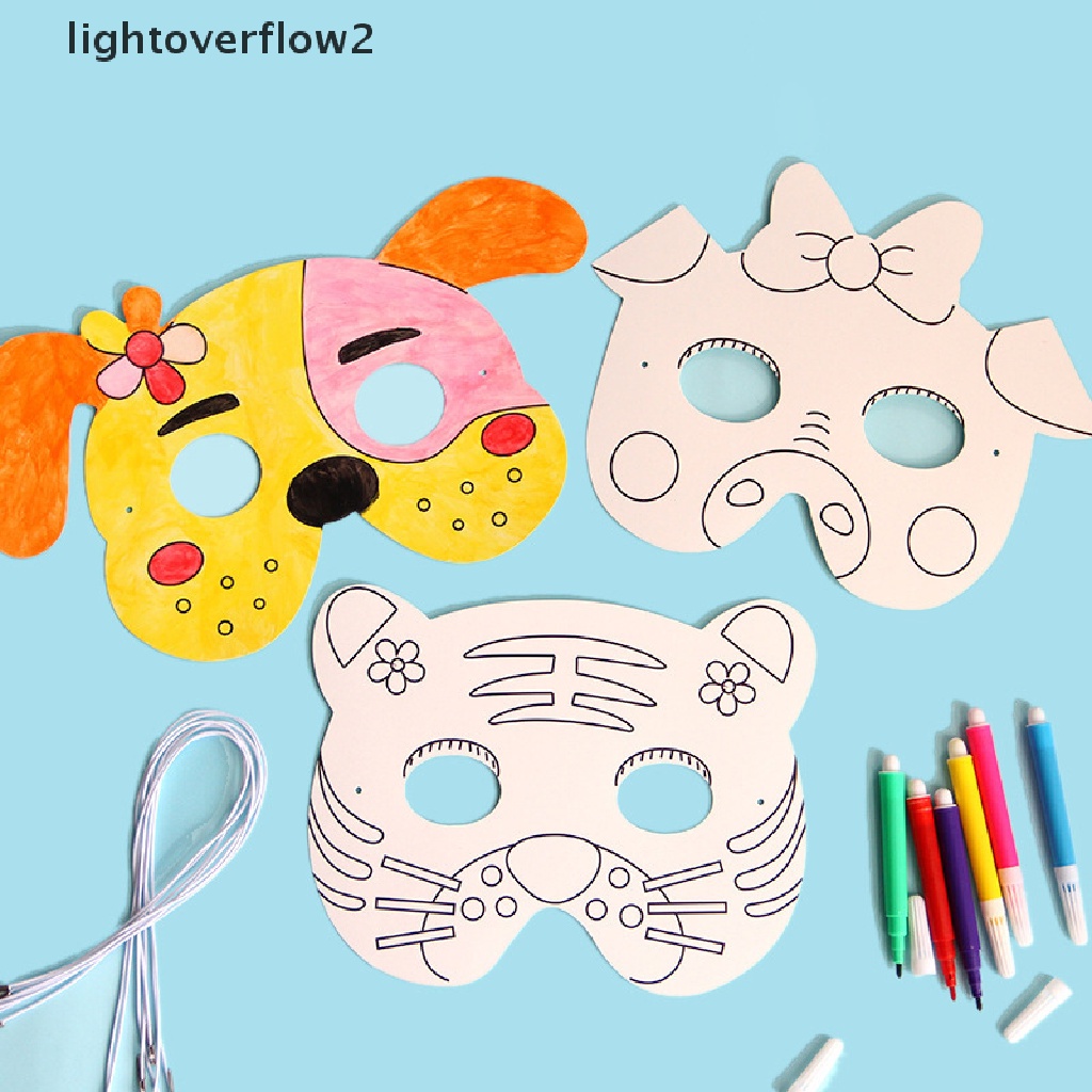 (lightoverflow2) 8pcs Masker Gambar Kartun Hewan DIY Untuk Kerajinan Tangan