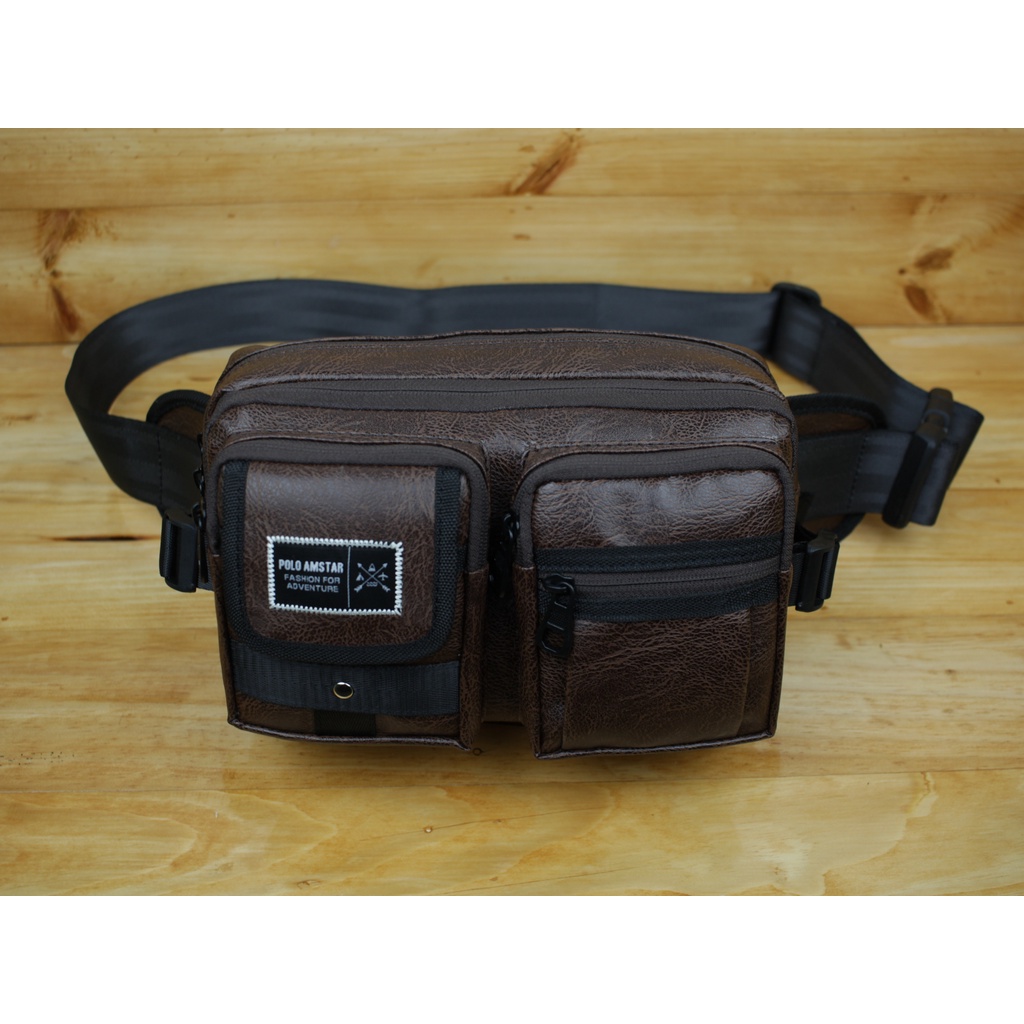 Tas Pria Wanita ( Unisex ) Tas Pinggang Kulit Bahan PU Leather Premium Original Polo Amstar Waistbag Tas Selempang bahu Tas Outdoor