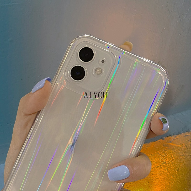 Case Bahan Akrilik Transparan Warna Gradasi Pelangi Untuk iPhone 14 Pro Max 13 X XS Max XR 12 Mini 11 Pro Max 6 6S 7 8 Plus