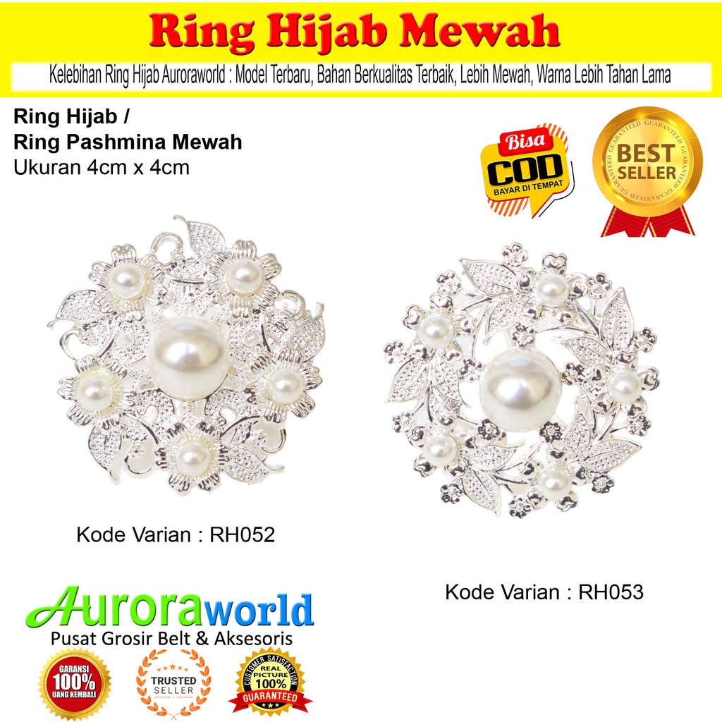 Auroraworld Ring kerudung hijab ring syal permata Ring Pashmina Berlian mutiara Mewah bros cincin kerudung scarf fashion terbaru anti hitam bisa COD RH - 1A