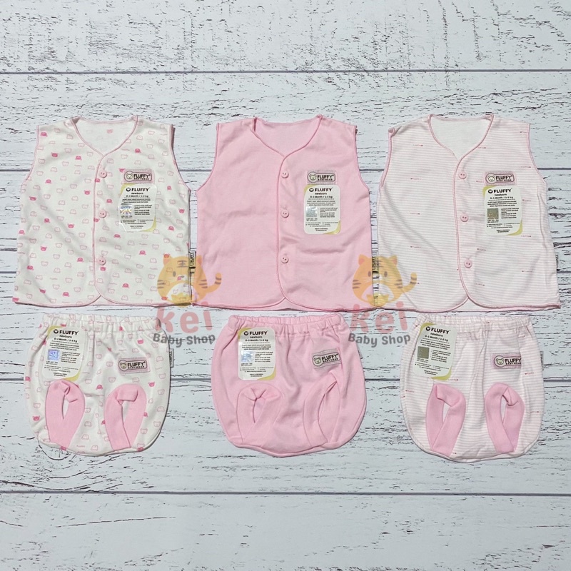 Baju Bayi Newborn Set Fluffy Kutung Neci SNI Pink - Set Baju Bayi Fluffy