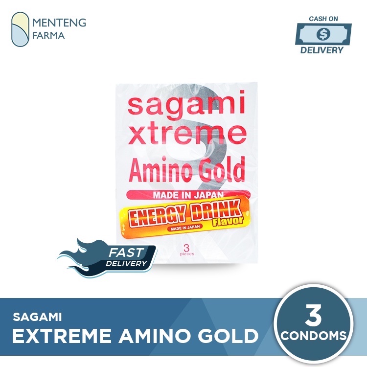 Kondom Sagami Xtreme Amino Gold Isi 3 - Aroma Energy Drink Flavor