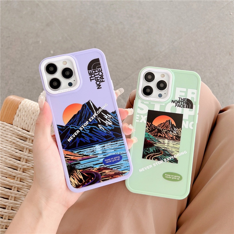 Soft Case TPU Motif Lukisan Minyak Gunung Salju Warna Permen Untuk IPhone 14 13 12 11 Pro Max