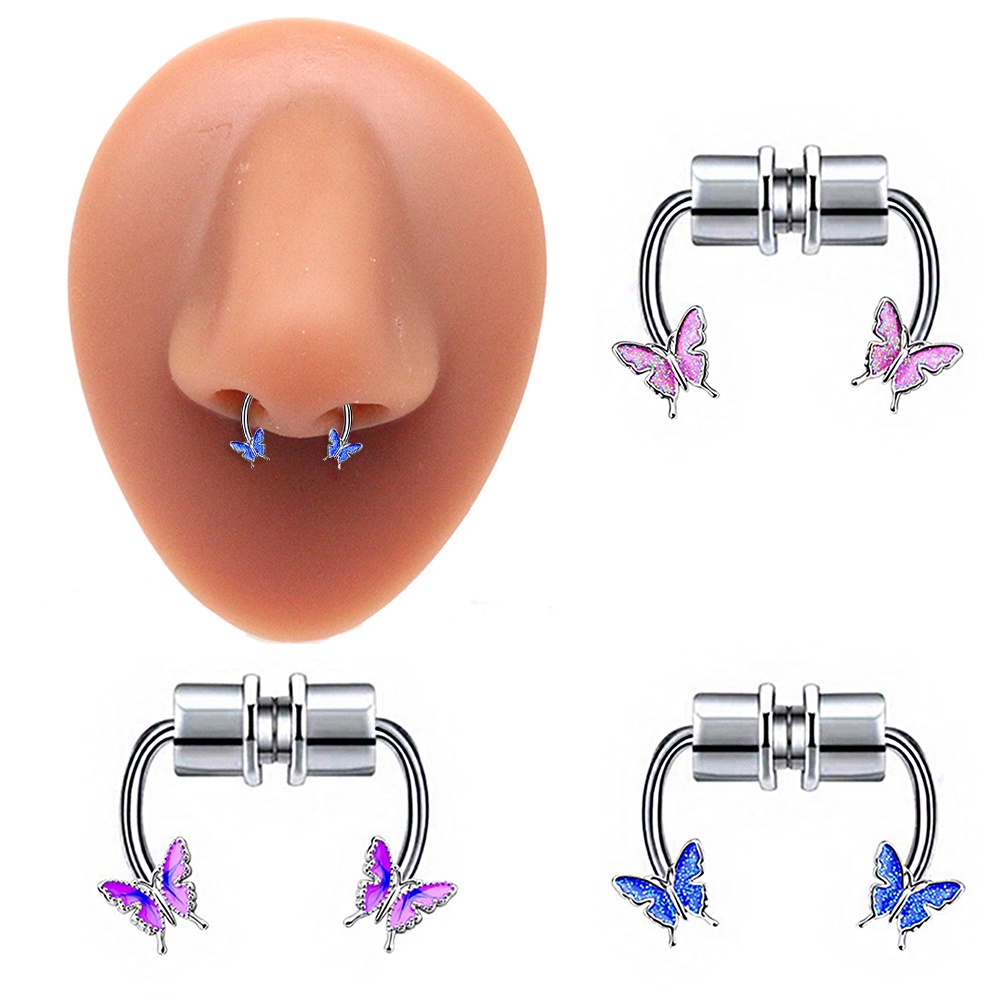 Cincin Klip Hidung Magnet Butterfly Bahan Stainless Steel