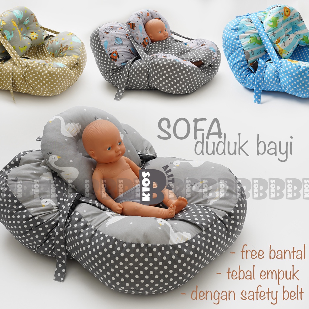 SOFA BAYI JUMBO DENGAN SABUK PENGAMAN GESPER MULTIFUNGSI BISA UNTUK KASUR BAYI FREE BANTAL PEYANG JUMBO / SOFA BAYI GESPER JUMBO BLACK POLKADOT