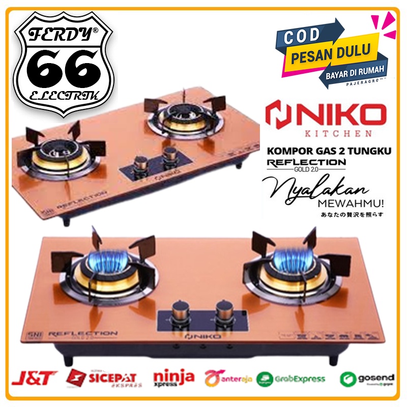 KOMPOR GAS TANAM 2 TUNGKU NIKO REFLECTION GOLD 2.0 KACA