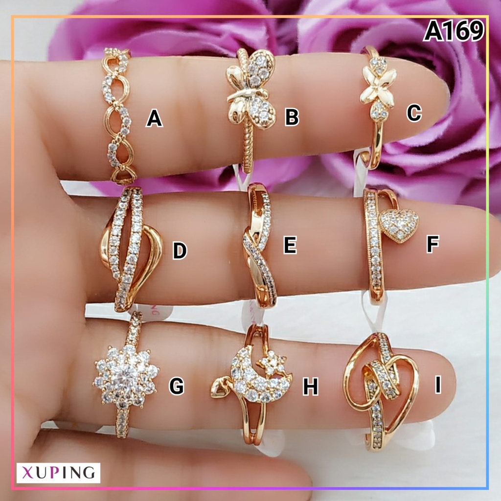 Cincin Ori xuping cincin dewasa premium permata zirqon bunga cantik perhiasan lapis emas gold A169