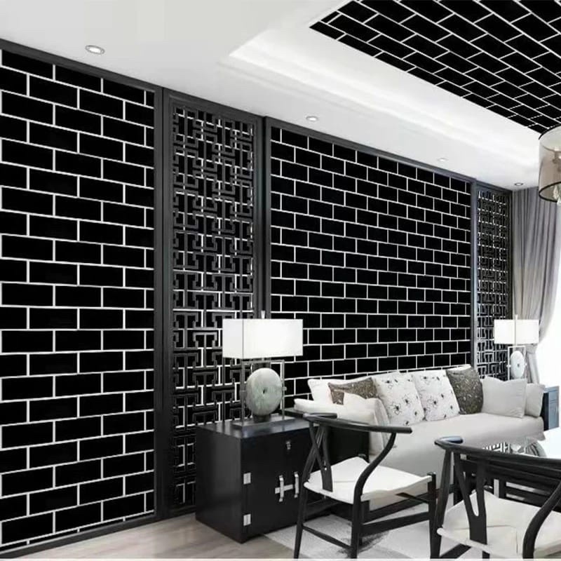 (PROMO) 10 METER Gudang Wallpaper Dinding Kamar Motif Bata Hitam Anti Air Murah Dan Terbaik Bahan PVC Premium