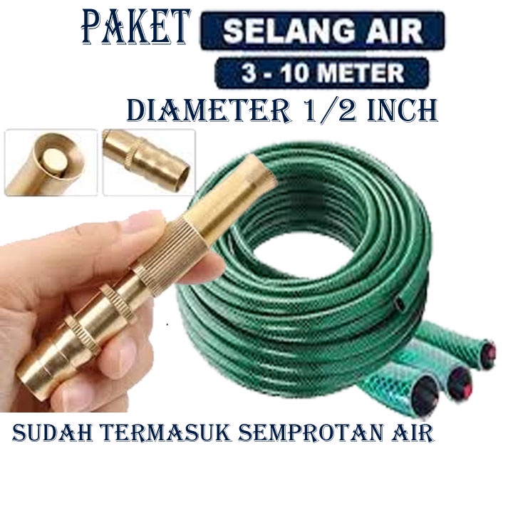 Paket Semprotan Cuci Motor Mobil Siram Tanaman Selang Air - Selang Air Plus Kepala Selang Semprotan Air Kepala Kuningan