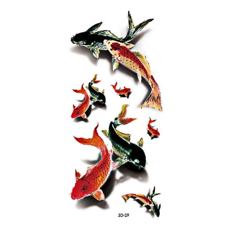 【BTI】3D Warna Tato Sementara Stiker Tato Palsu Hewan Ikan Tato Tahan Air