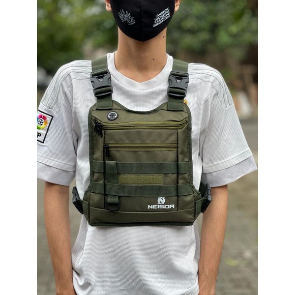 Tas dada tactical pria chest bag neisda premium cream-black-green