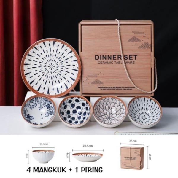 

Promo OST- INOKU Hampers Gift Bowl Set Piring Mangkok Keramik Mangkuk Kado - 4 BOWL 1 PIRING Murah