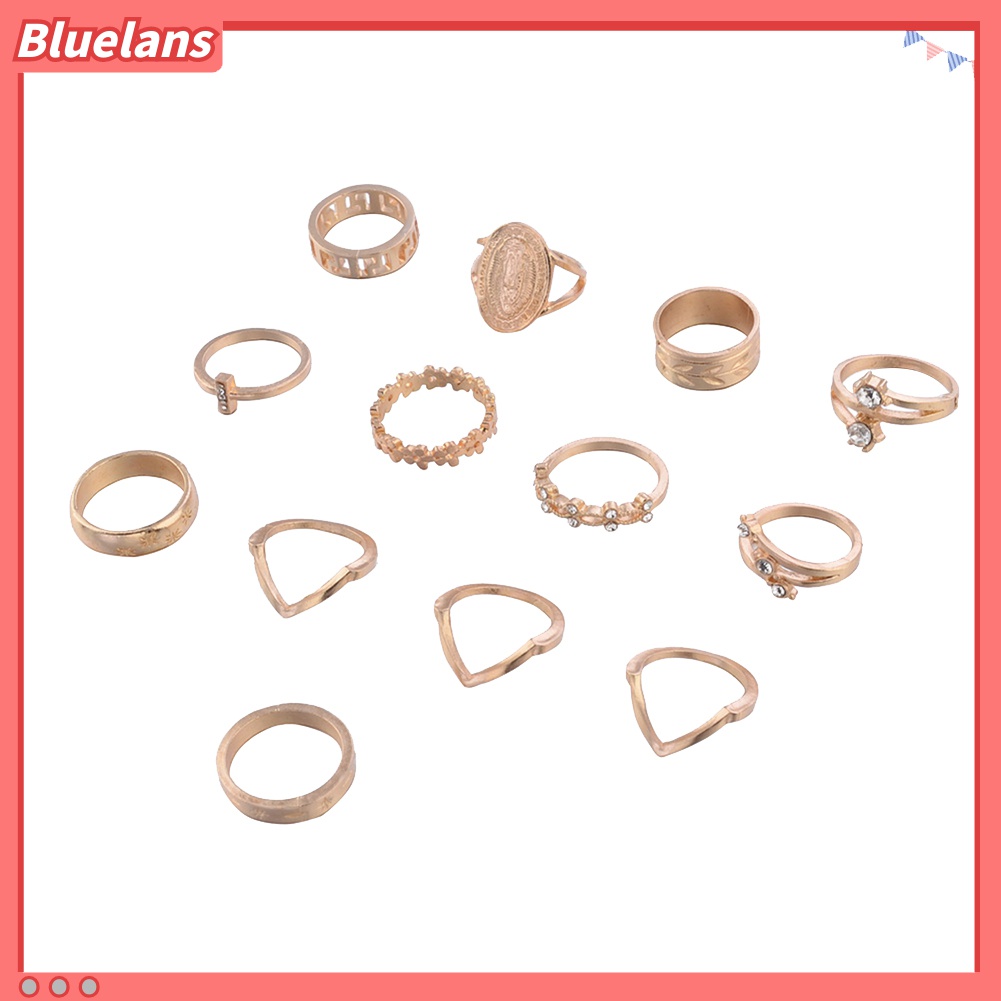 13pcs / Set Cincin Knuckle Midi Tumpuk Desain Bunga Virgin Mary Aksen Berlian Imitasi Untuk Wanita