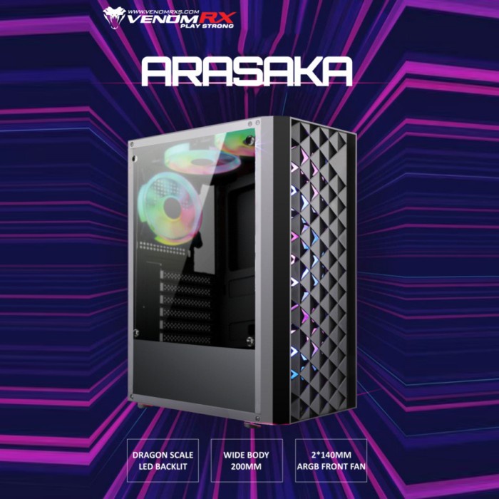 VenomRX Arasaka ATX Tempered Glass, 2x140 RGB Fan