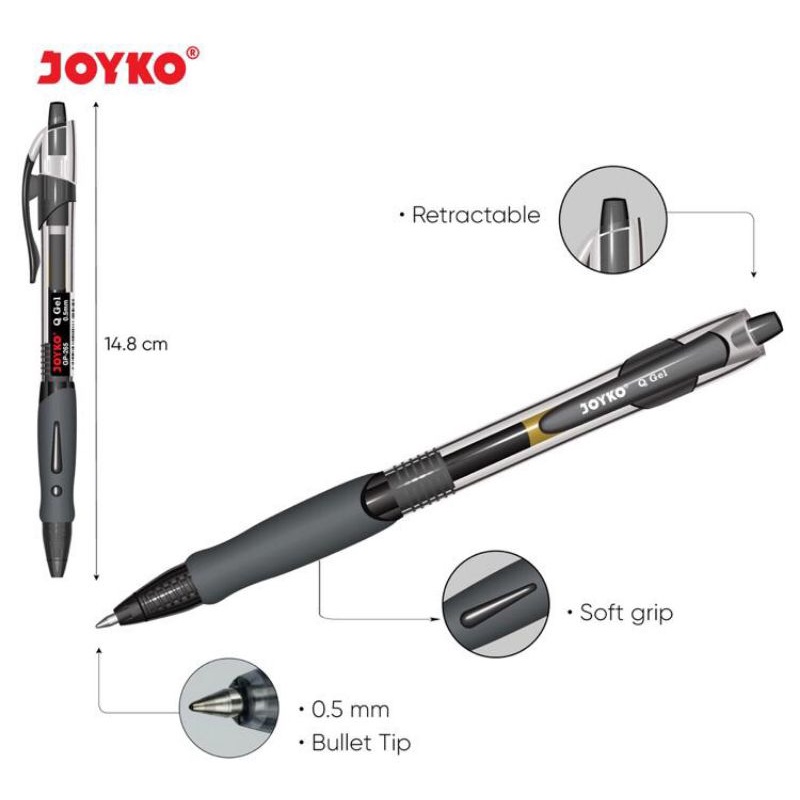 Pen Gel Joyko GP-265 pulpen gel HITAM isi 12 pcs berkualitas