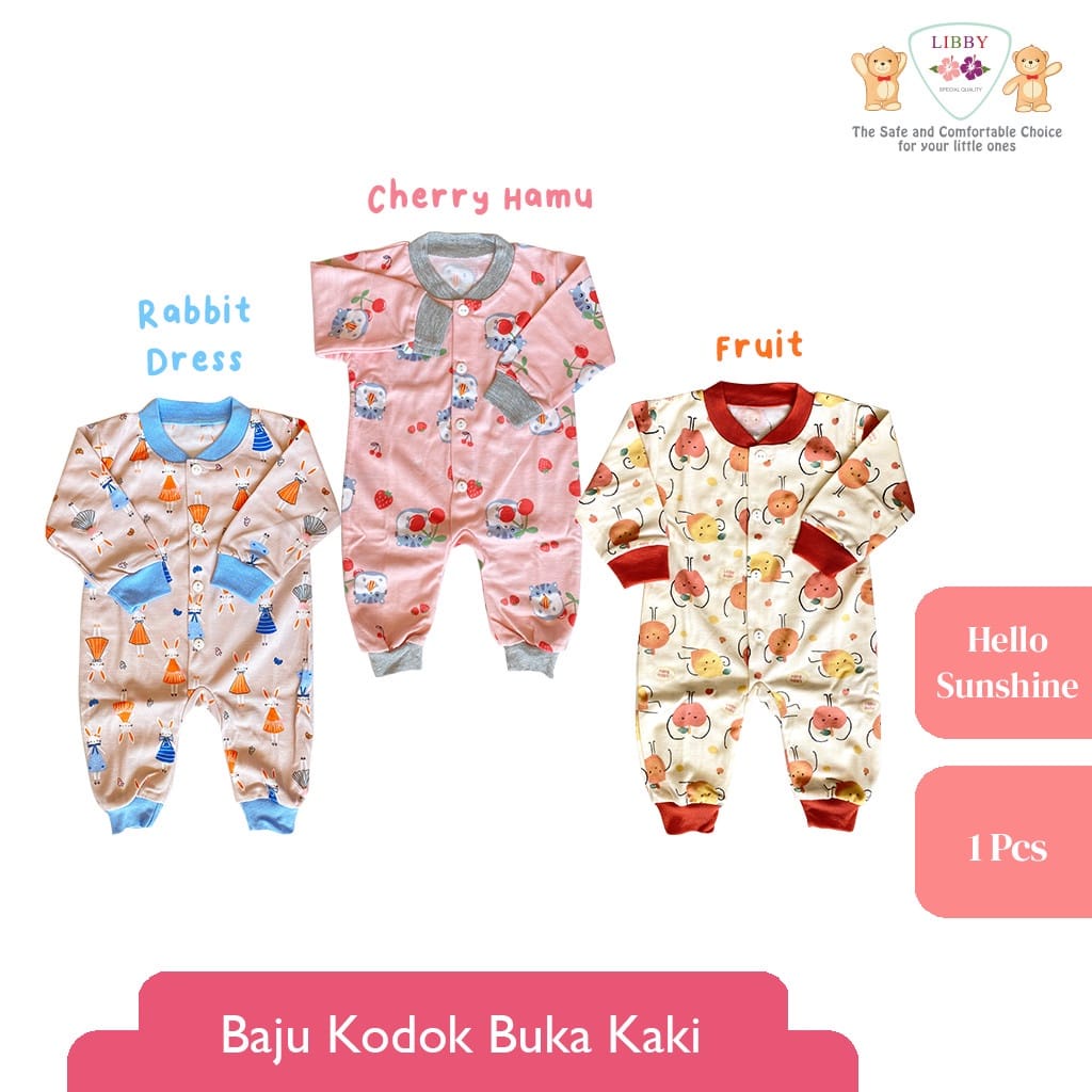 LIBBY - Baju Kodok Panjang -Buka Kaki Tanpa Topi -Motif Hello Sunshine